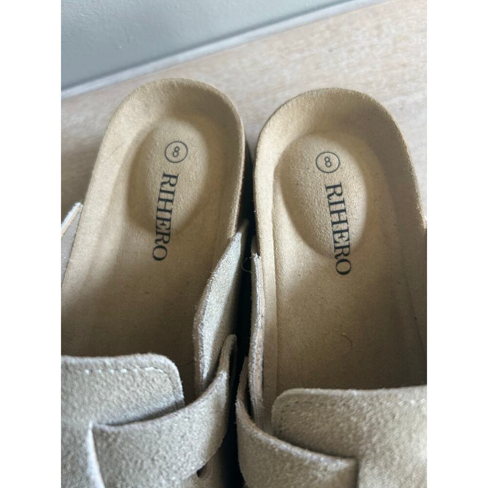 Rihero Suede Slip On mules Beige Platform Sole Cushioned Footbed  Casual Comfort - Picture 4 of 11